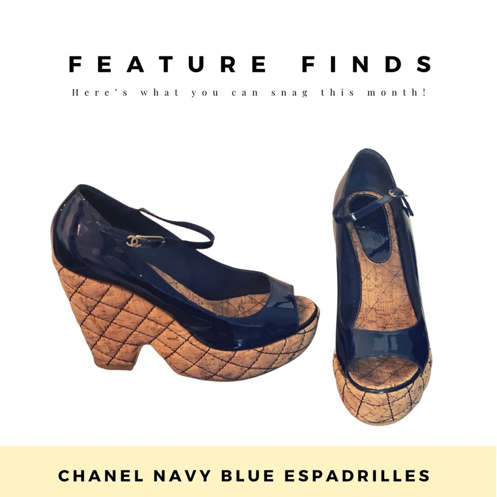 Chanel Navy Blue Wedge Heel Sandals